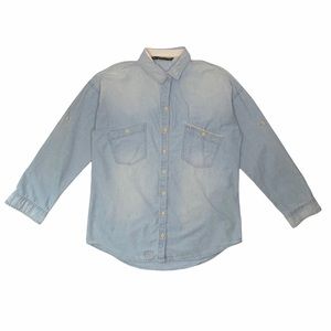 Zara Trafaluc Denim Button Down Loose Fitting Top